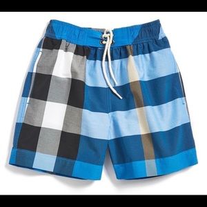 Burberry Check Swim Trunks, Cerulean Blue, 12Y